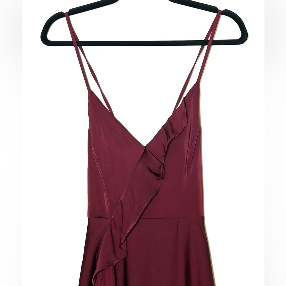 NWT Lulus Stylish Grace Dark Plum Backless Lace-Up Ruffled Maxi Dress, Small - Picture 6 of 15
